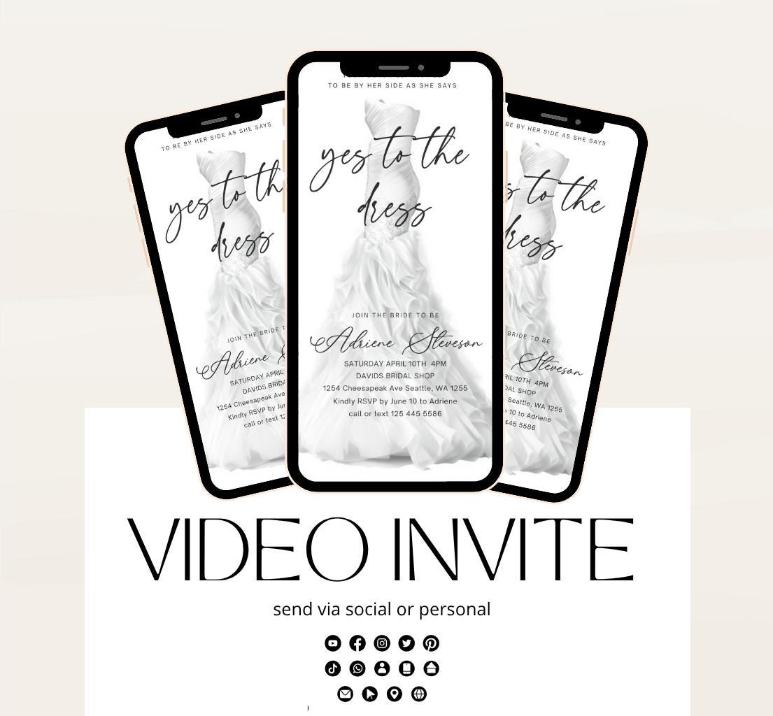 Wedding Dress Shopping mobile editable invitation, Video bridal party invite, Say yes to the dress Dress shopping invite-1