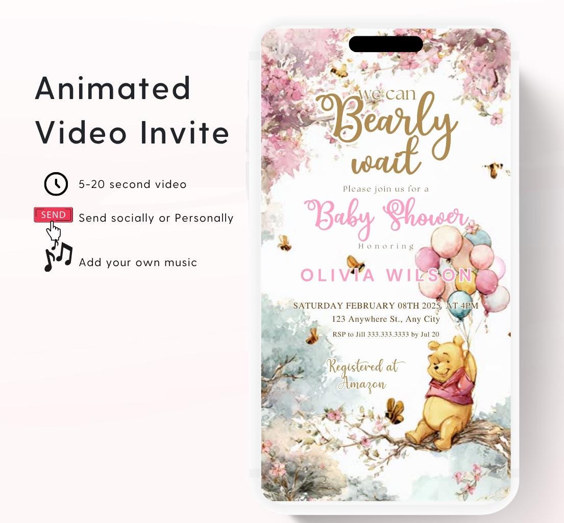 Winnie The Pooh Invitation, Winnie The Pooh Baby Shower Invitations, Winnie The Pooh Invitations Video invitation, Winnie baby shower-15