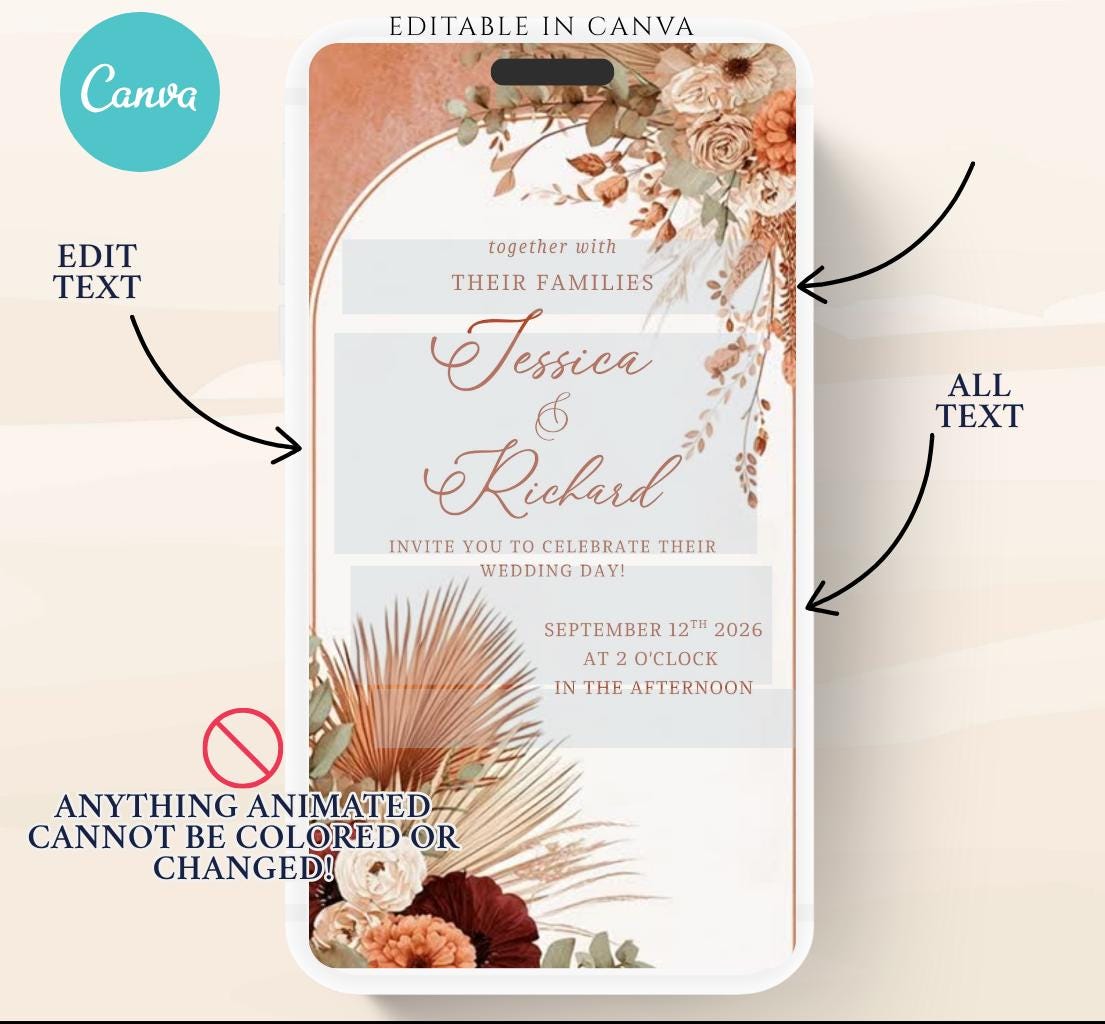 Animated Wedding invitation, Wedding Boho Terracotta Pampas invitation, wedding invitation template, Video Wedding invite, wedding invite-4