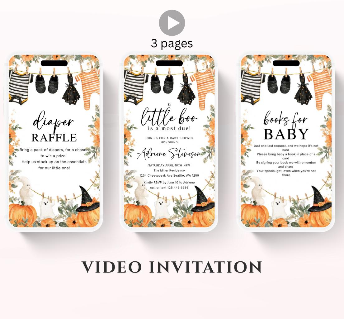 Video Little Boo Halloween Baby Shower Invitation, Gender Neutral Fall Invite, Spooky Ghost Baby Shower Invite Halloween boo invite-3