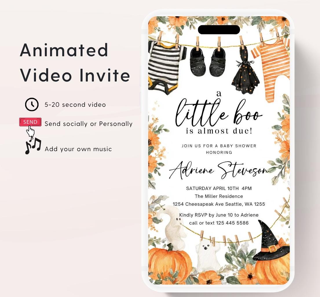 Video Little Boo Halloween Baby Shower Invitation, Gender Neutral Fall Invite, Spooky Ghost Baby Shower Invite Halloween boo invite-3