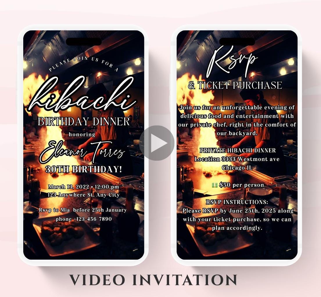 Hibachi Dinner Party Invite Template Invitation Birthday, Graduation, Retirement, Bachelor Celebration Hibachi Animated Invitation-1