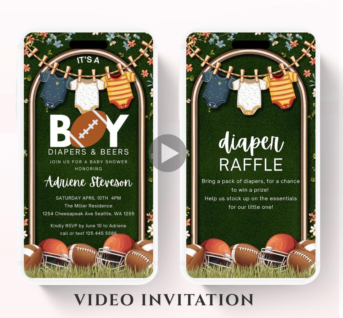 Animated Football Baby Shower Invitation Template, Tailgate DIY Oh Boy Baby Shower Invite, Touchdown Baby Shower, video invitation-1