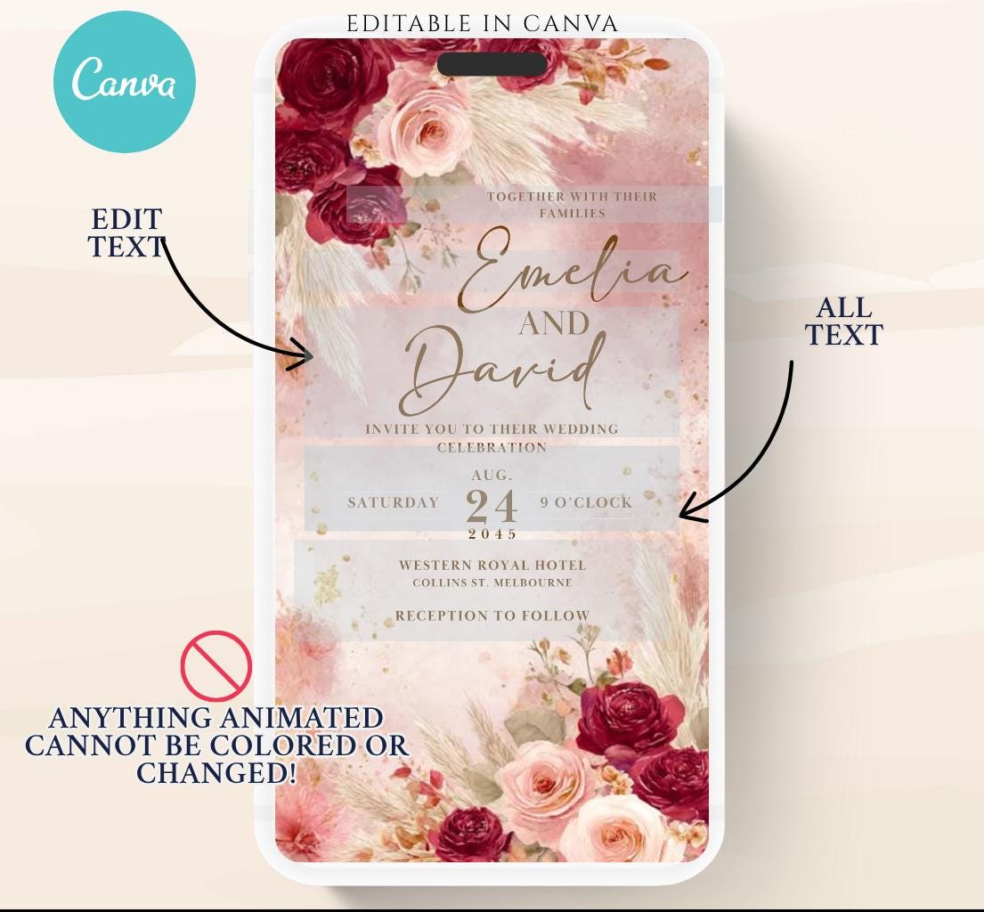 Pink and red floral Wedding invitation, Wedding invitation, wedding invitation template, Video Wedding invite, wedding invite-16
