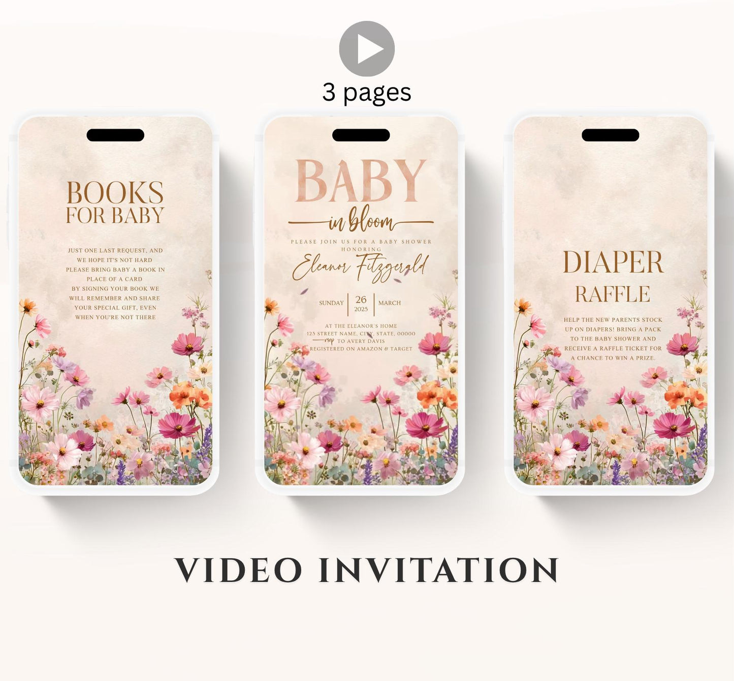 Boho Baby Shower Invitation, Boho Floral Baby Shower, Baby in bloom Baby Shower Invite, pampas Invitation, Boho Baby Invitation Animated-5