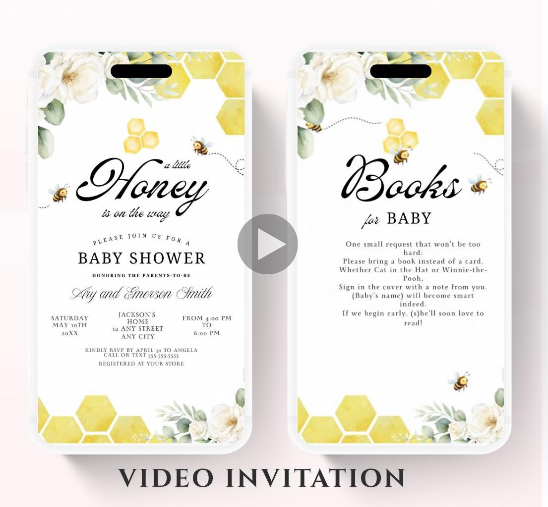 A Little Honey Is On The Way Invitation, Gender Neutral Baby Shower Invite, Bee Baby Shower Invitation, Editable Animated , 1