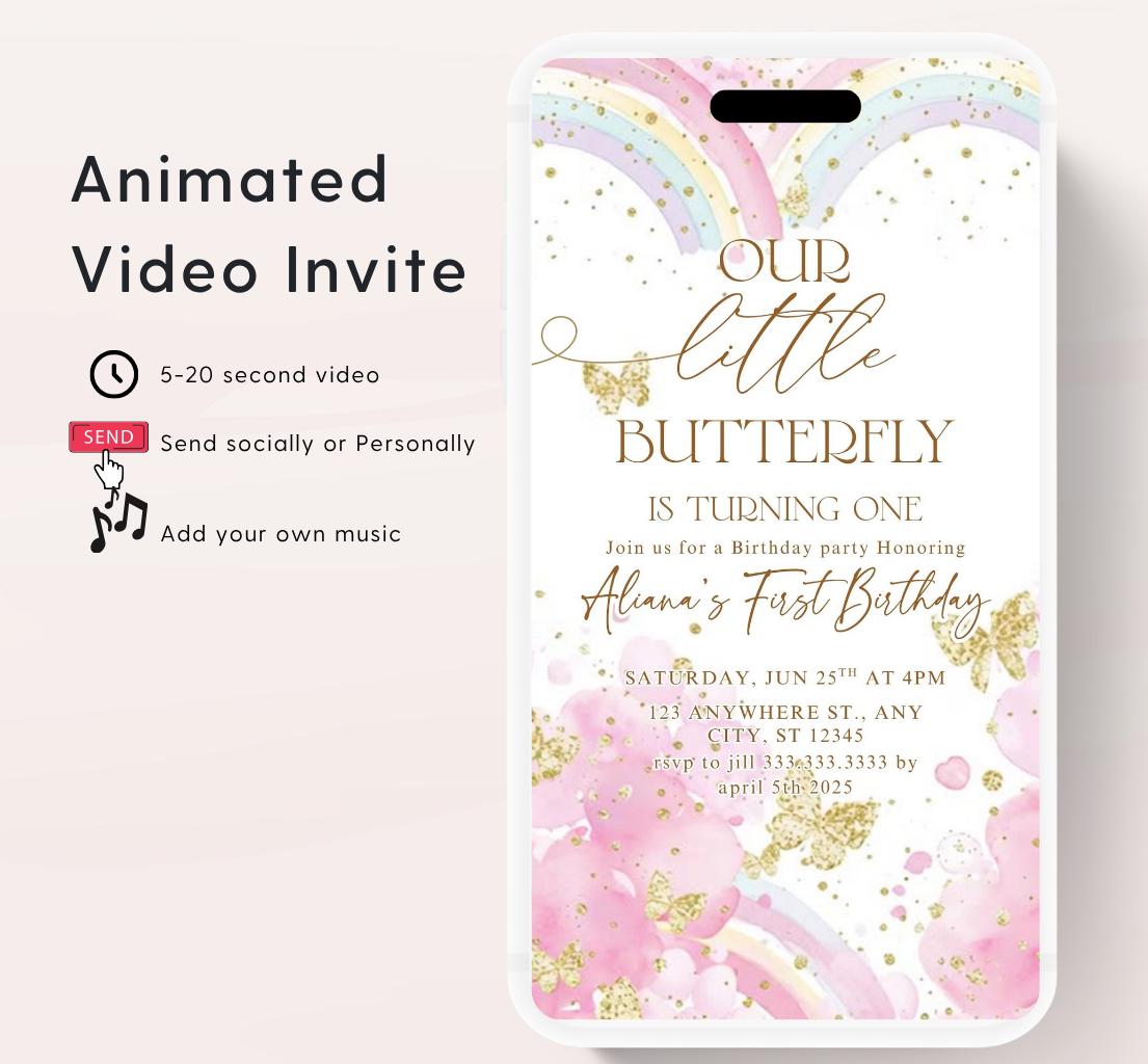 Butterfly Birthday Invitation, Floral Butterfly Invitation, Whimsical Floral Butterfly, Floral Butterfly Garden, Animated-6