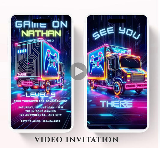 Video Game Party Invitation, Level Up Birthday Invite, Gamer Boy Birthday, Arcade Party, Gaming truck, Gamer boy party invite-3