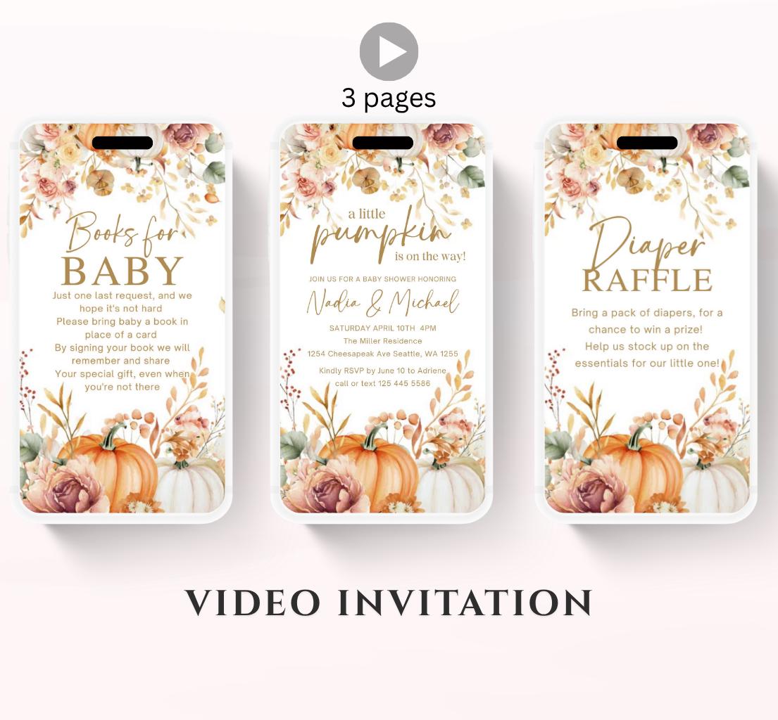 Animated Fall Baby Shower Invitation Little Pumpkin Baby Shower Invitation Autumn Baby Shower Fall Hello Baby Shower Gender Neutral Shower