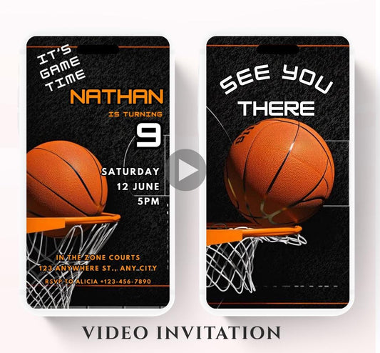Video Basketball Birthday Invites Sports Theme Invitations for Kids' Birthday Parties Fun Basketball Invite Boy basketball invite-1