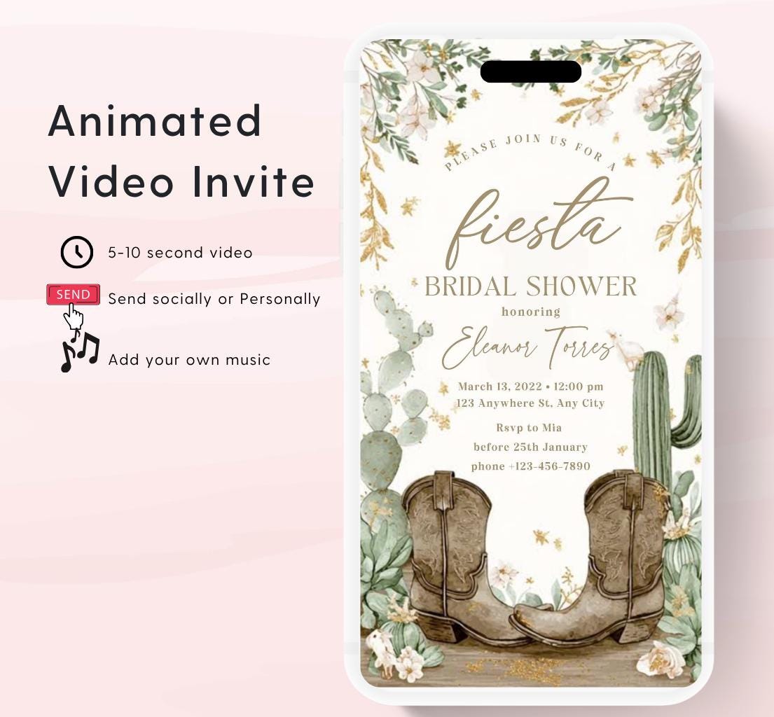 Fiesta Bridal Shower Invitation Boho Fiesta Bridal Shower Boots and Bridal Shower Fiesta Invitation- Animated Invitation-1