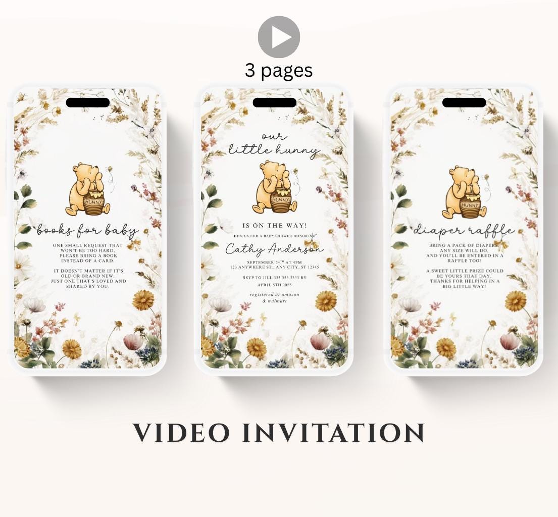 Winnie The Pooh Invitation, Winnie The Pooh Baby Shower Invitations, Winnie The Pooh Invitations Video invitation, Winnie baby shower-5