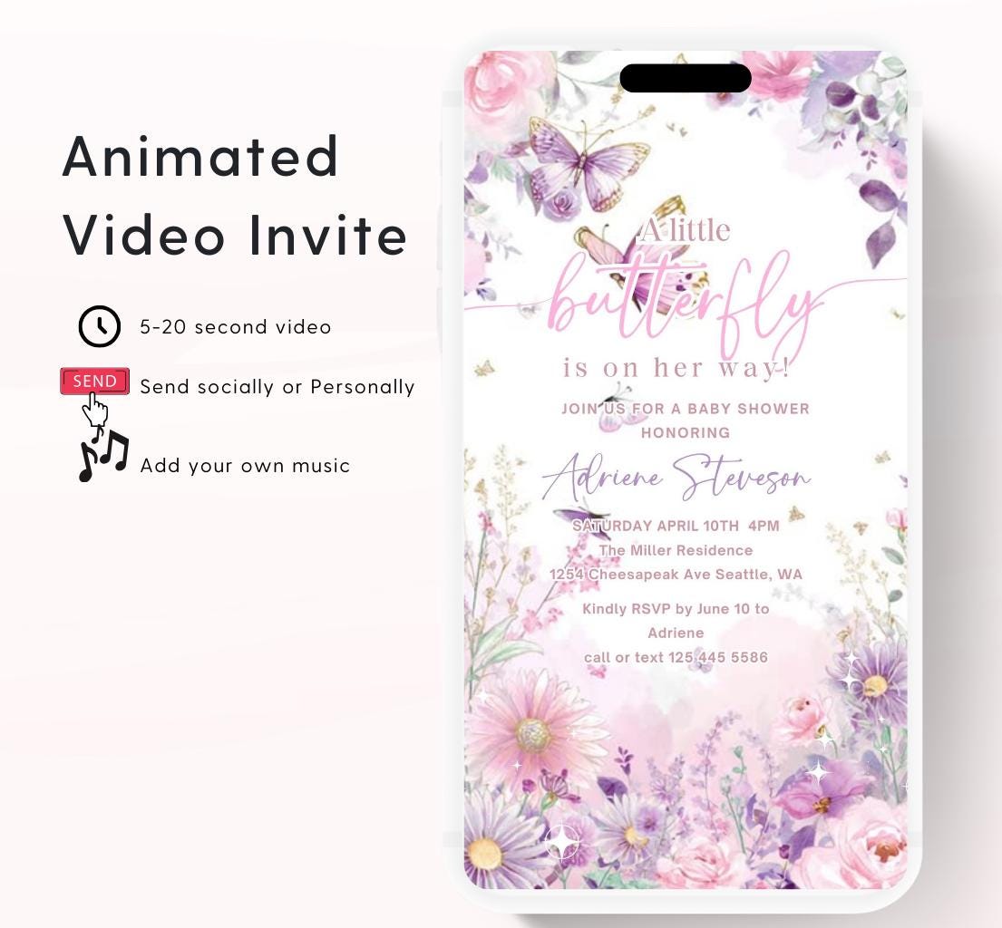 Butterfly Baby Shower Invitation animated, video Baby Shower Butterflies Invitation Enchanted Baby Shower invite Pink Butterflies-3