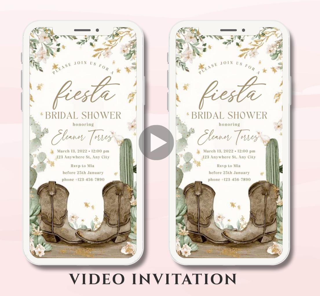 Fiesta Bridal Shower Invitation Boho Fiesta Bridal Shower Boots and Bridal Shower Fiesta Invitation- Animated Invitation-1