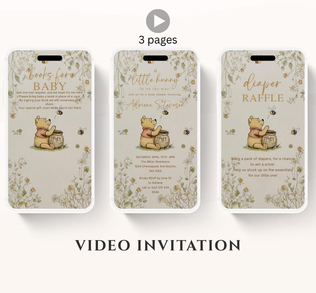 Winnie The Pooh Invitation, Winnie The Pooh Baby Shower Invitations, Winnie The Pooh Invitations Video invitation, Winnie baby shower-4