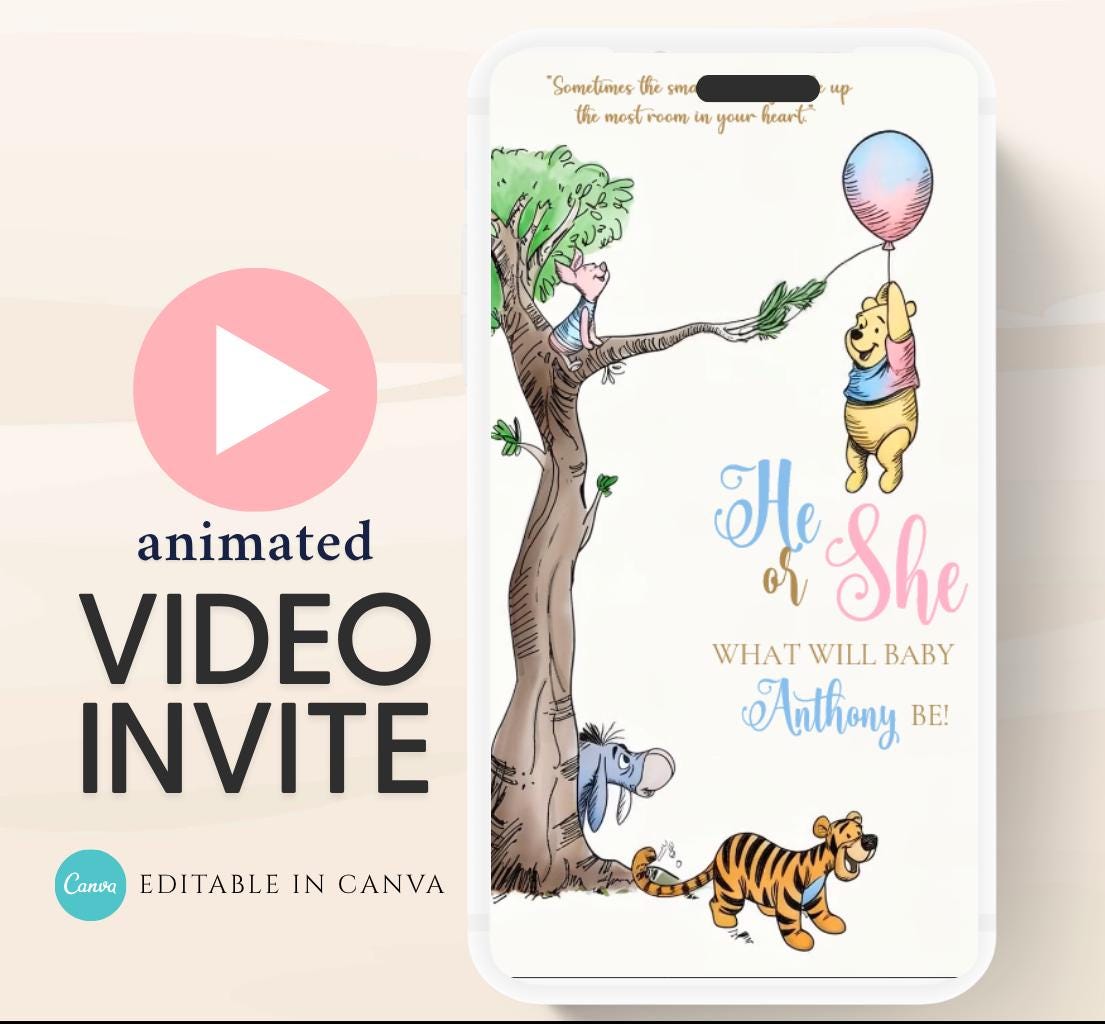 Winnie The Pooh Invitation, Winnie The Pooh Gender reveal Invitations, Winnie The Pooh gender reveal Invitations, Winnie baby shower-9