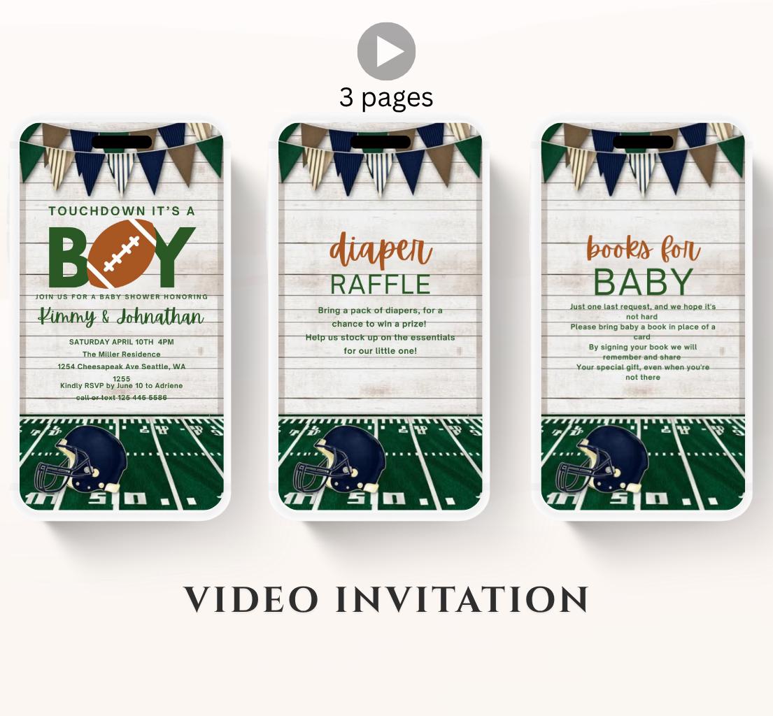 Animated Football Baby Shower Invitation Template, Tailgate, Oh Boy Football Baby Shower Invite, Touchdown Baby Shower, video invitation-2