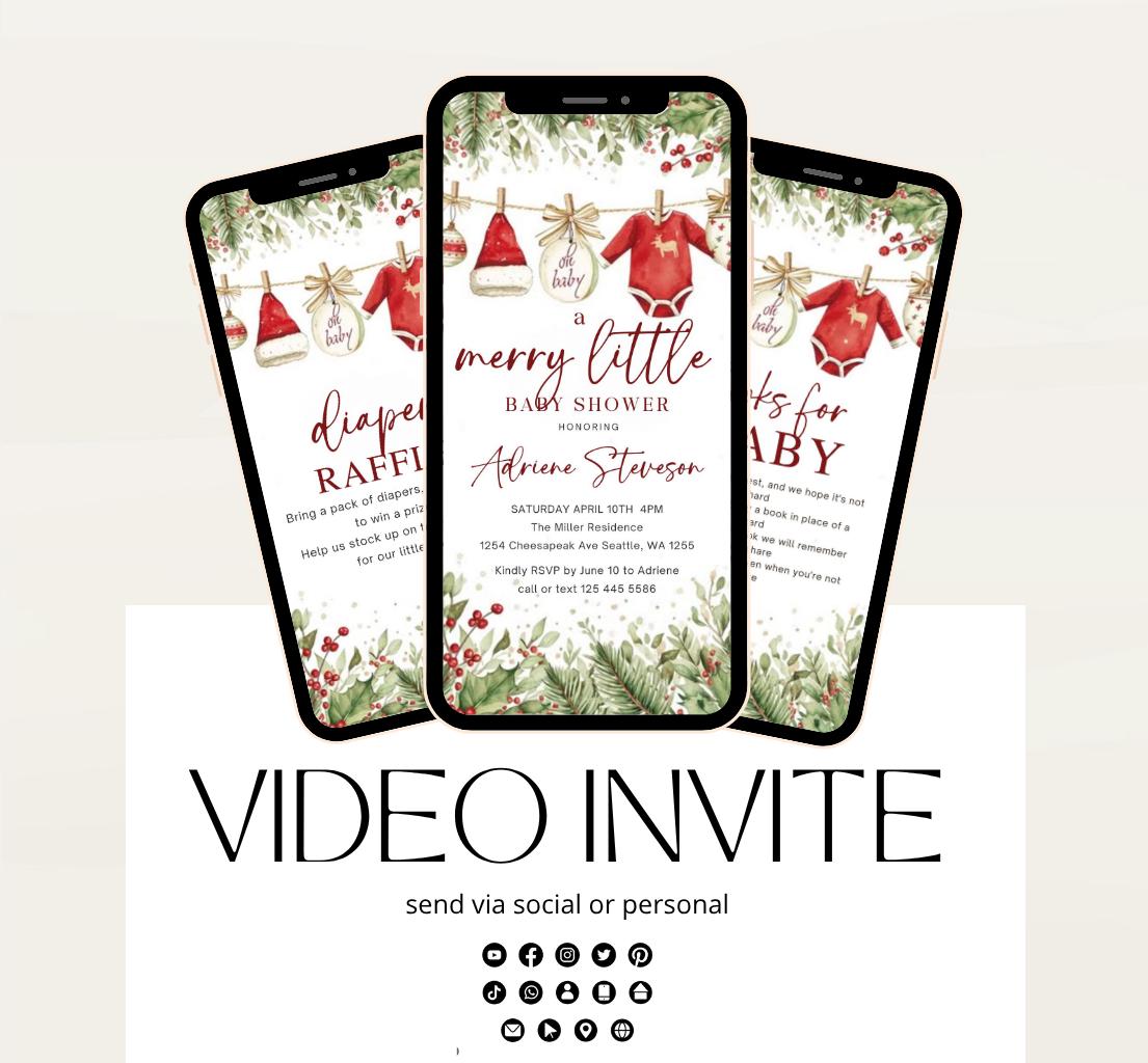 Winter Baby Shower Invitation Video, Merry Little Baby Shower Invite, Christmas baby shower invitation, winter baby invitation-1