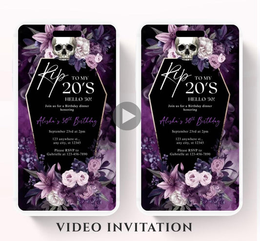 Animated 30th Evite Birthday for Adult Invite, Modern 30th Birthday Invite, Digital Animated Rip 20's Digital Halloween 30th Birthday-11