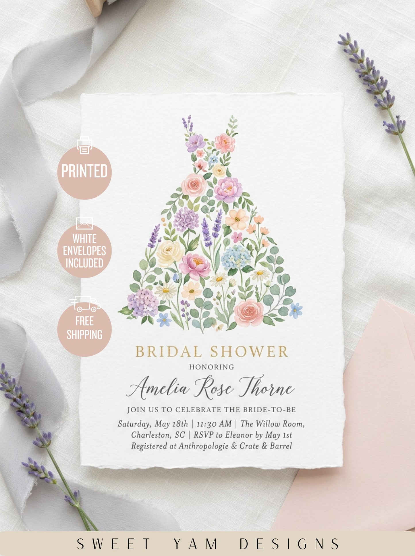Wildflower Bridal shower invitation, Boho Floral Dress Invitation-1