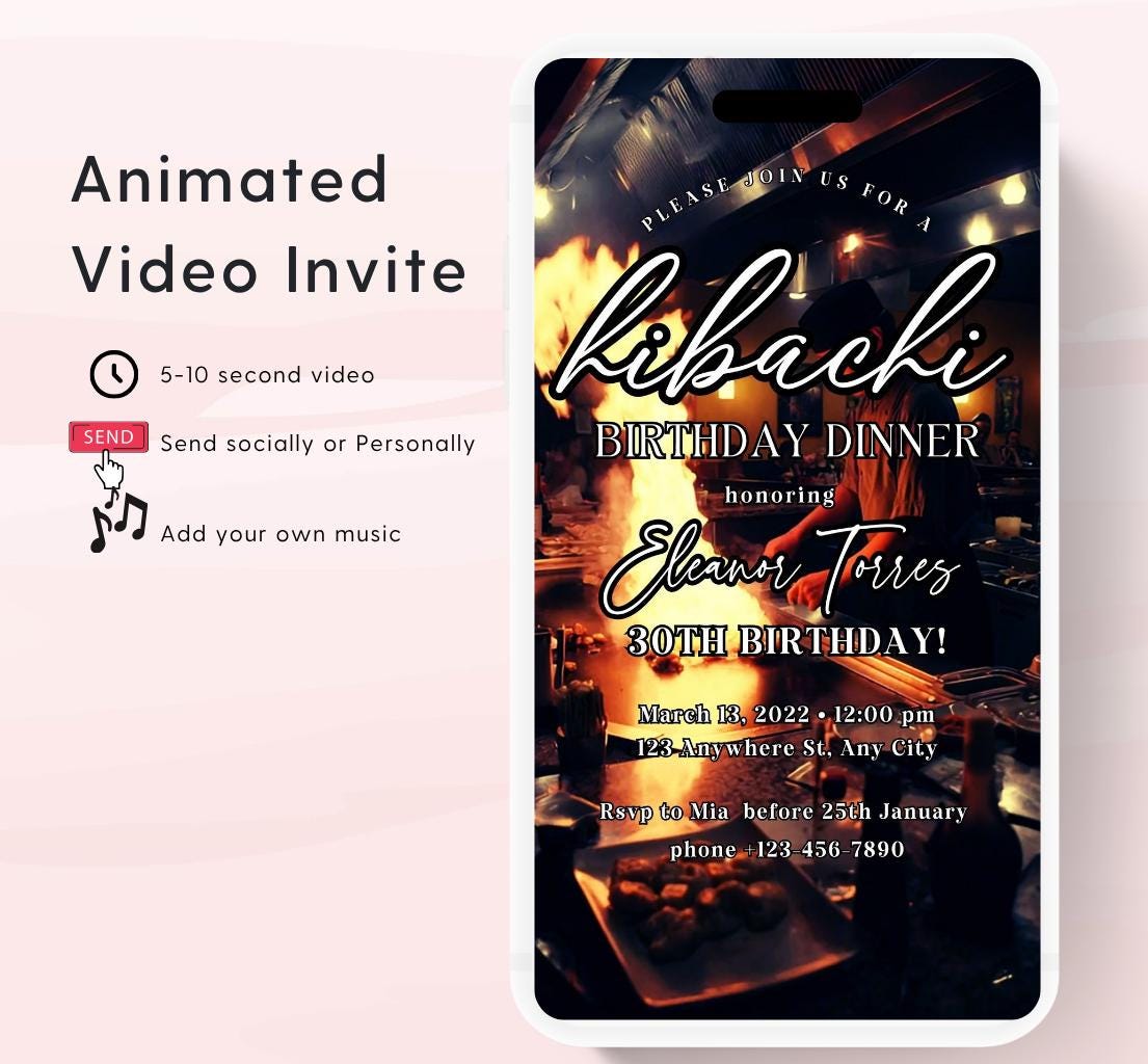 Hibachi Dinner Party Invite Template Invitation Birthday, Graduation, Retirement, Bachelor Celebration Hibachi Animated Invitation-1