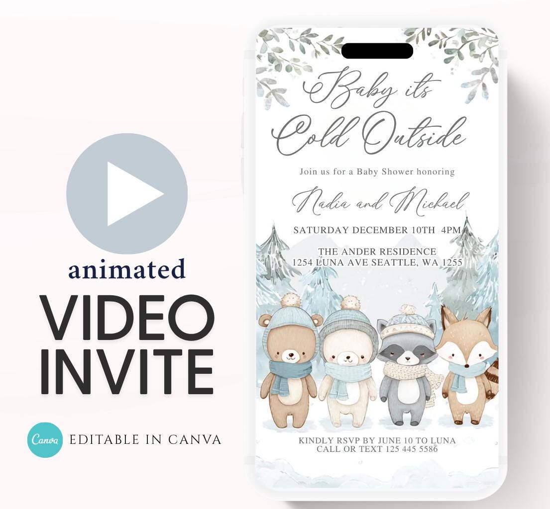 Winter woodland baby shower invitation, Winter baby invitation, Little snowflake, Baby its cold outside, baby shower invitation- Animated 2