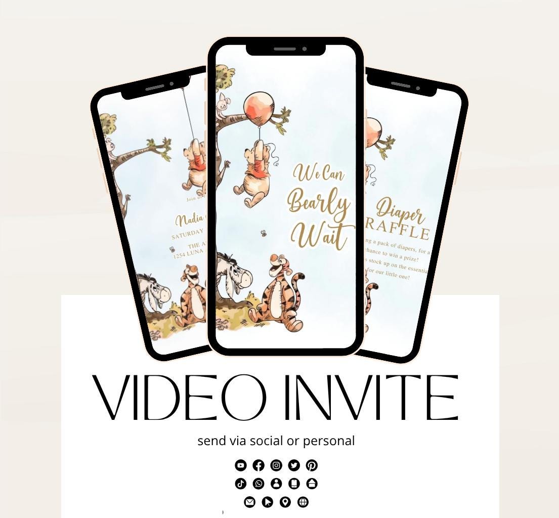 Winnie The Pooh Invitation, Winnie The Pooh Baby Shower Invitations, Winnie The Pooh Invitations Video invitation, Winnie baby shower-13