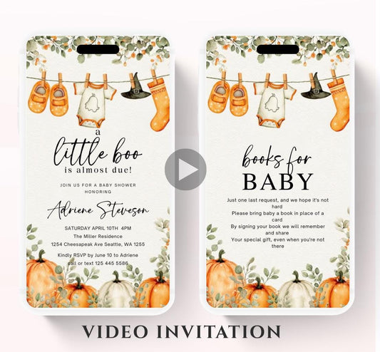 Video Little Boo Halloween Baby Shower Invitation, Gender Neutral Fall Invite, Spooky Ghost Baby Shower Invite Halloween boo invite-2