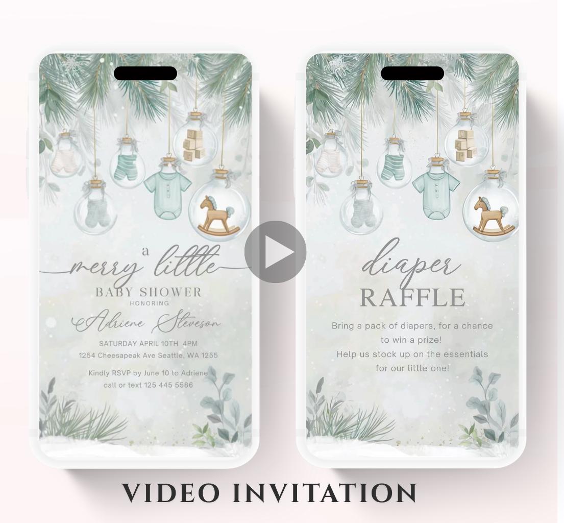 Winter Baby Shower Invitation Video, Merry Little Baby Shower Invite, Christmas baby shower invitation, winter baby invitation-9