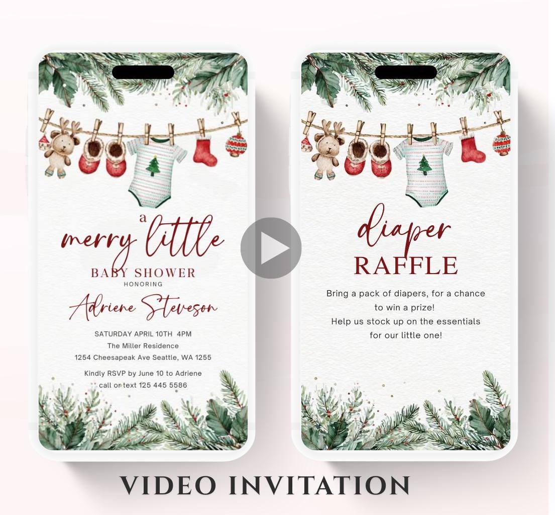 Winter Baby Shower Invitation Video, Merry Little Baby Shower Invite, Christmas baby shower invitation, winter baby invitation-7