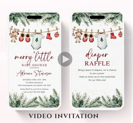 Winter Baby Shower Invitation Video, Merry Little Baby Shower Invite, Christmas baby shower invitation, winter baby invitation-7