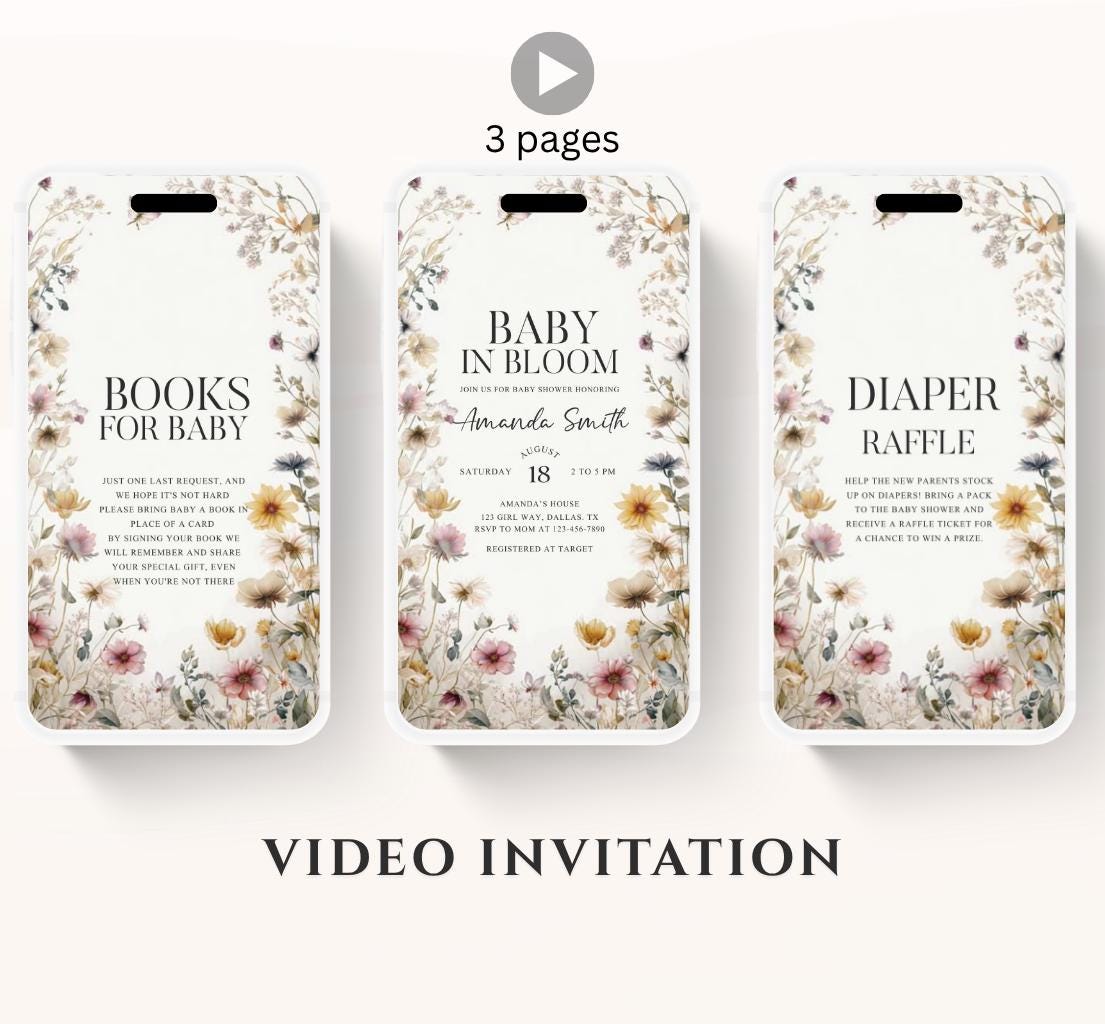 Boho Baby Shower Invitation, Boho Floral Baby Shower, Baby in bloom Baby Shower Invite, pampas Invitation, Boho Baby Invitation Animated-4