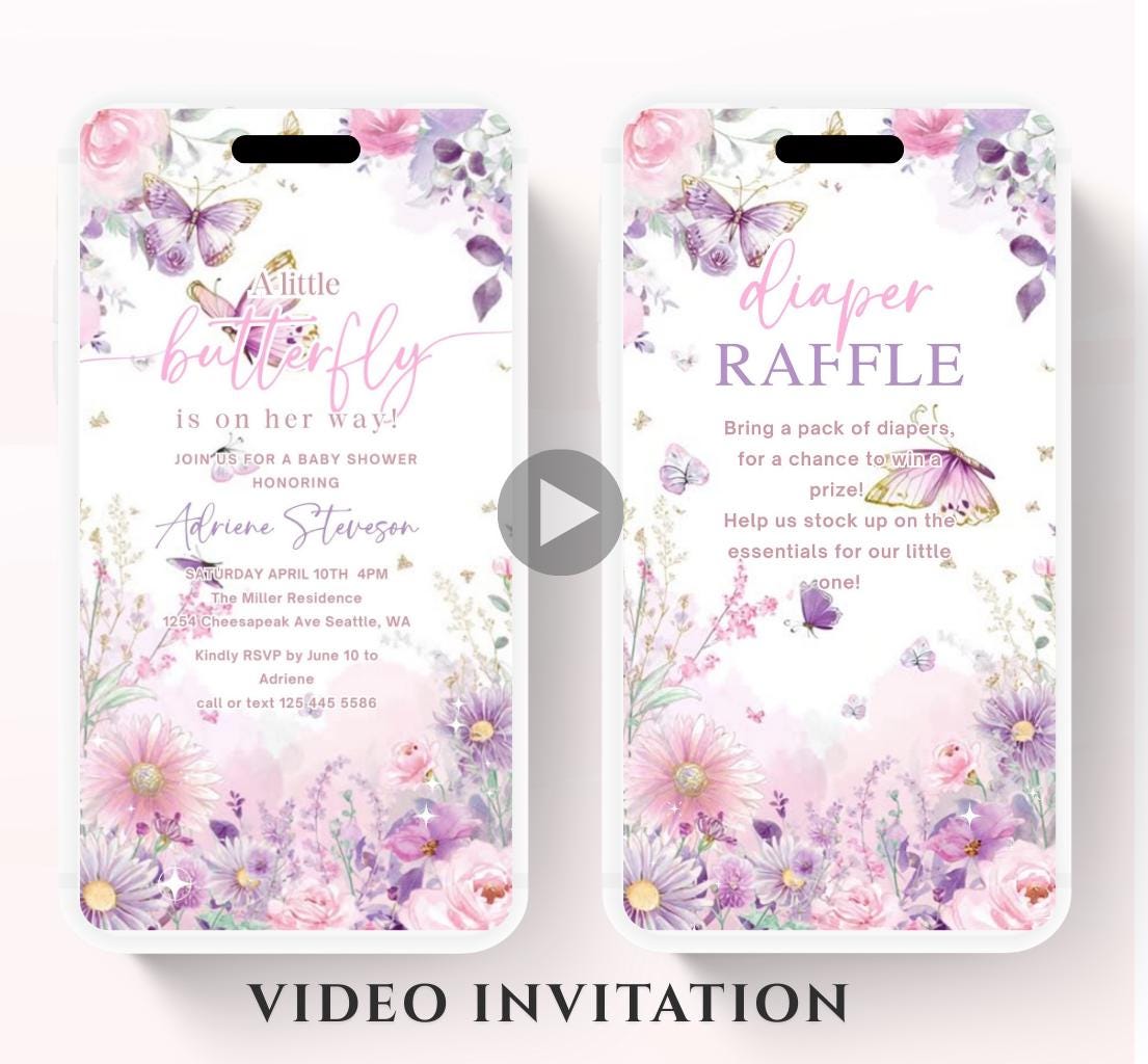 Butterfly Baby Shower Invitation animated, video Baby Shower Butterflies Invitation Enchanted Baby Shower invite Pink Butterflies-3