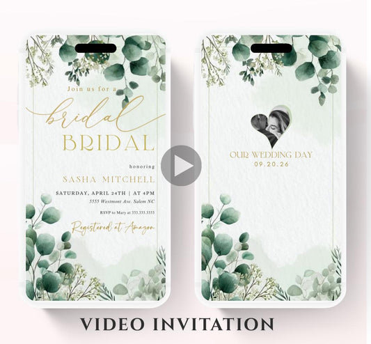 Greenery Bridal Shower Invitation, Video Eucalyptus Bridal Shower Invite, Editable Canva Greenery Bridal Shower-2