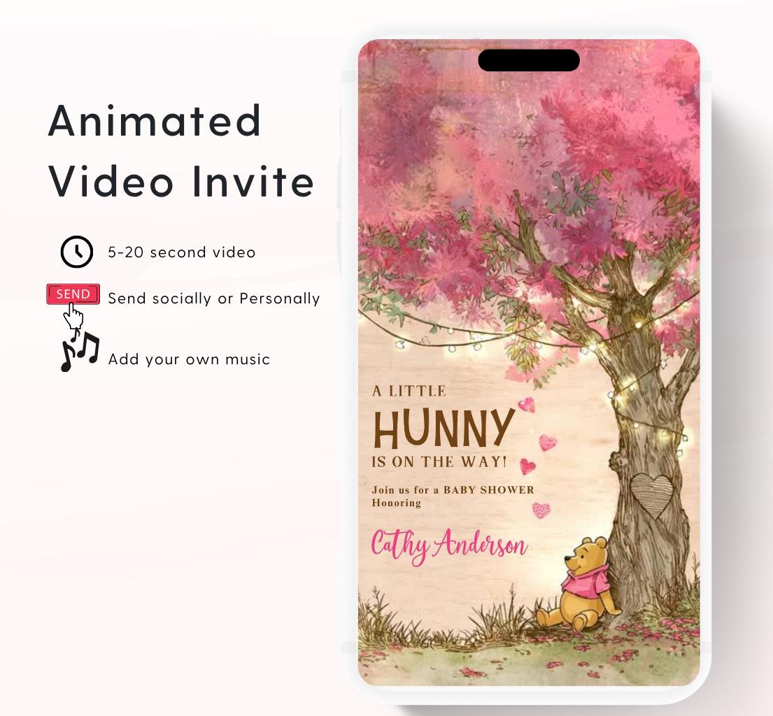 Pink Winnie Tree Invitation, Winnie The Pooh Baby Shower Invitations, Winnie The Pooh Invitations Video invitation, Winnie baby shower-21