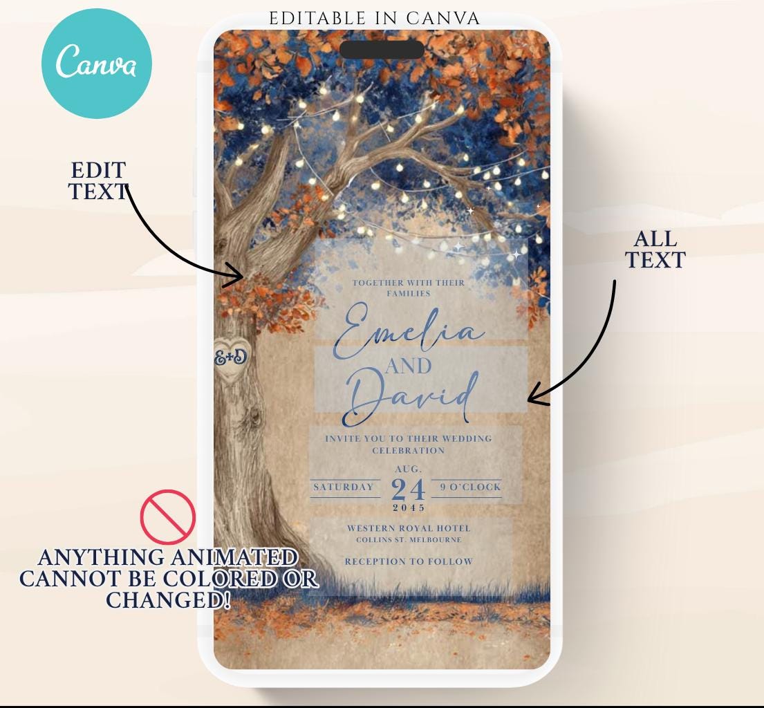 Blue Fall Love Tree Autumn Wedding invitation, Wedding invitation, wedding invitation template, Video Wedding invite, wedding invite-18
