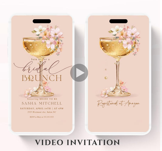Brunch and Bubbly Bridal Shower Invitation Video, Champagne Shower Invite, Blush Bridal Shower Invitation, Brunch Invite-3