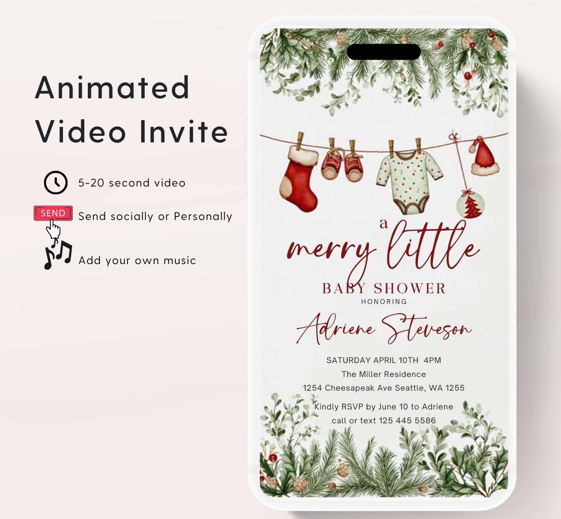 Winter Baby Shower Invitation Video, Merry Little Baby Shower Invite, Christmas baby shower invitation, winter baby invitation-3