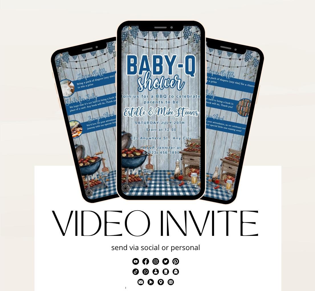 Animated BBQ Baby Shower Invitation, Backyard Baby Shower Invite, Baby-q Baby Shower, Gender Neutral Invite Digital Editable Canva -2
