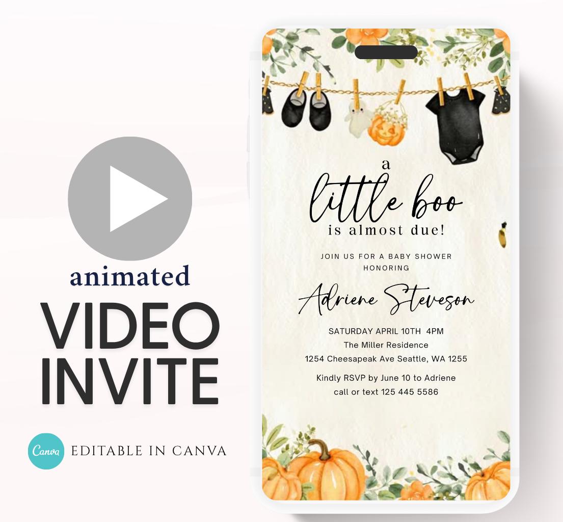 Video Little Boo Halloween Baby Shower Invitation, Gender Neutral Fall Invite, Spooky Ghost Baby Shower Invite Halloween boo invite-4