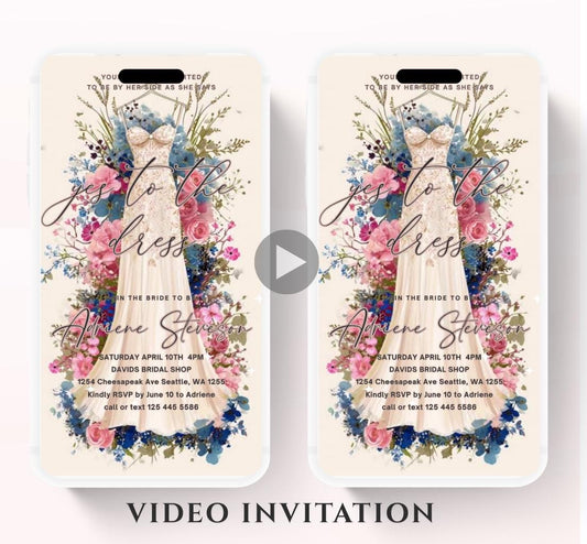 Wedding Dress Shopping mobile editable invitation, Video bridal party invite, Say yes to the dress Dress shopping invite-5