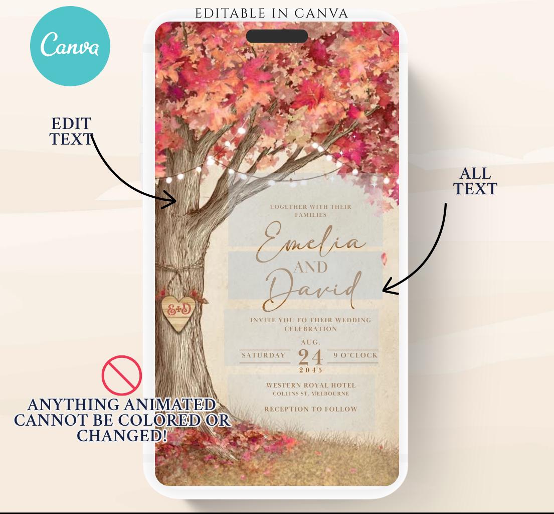 Pink Fall Love Tree Autumn Wedding invitation, Wedding invitation, wedding invitation template, Video Wedding invite, wedding invite-19
