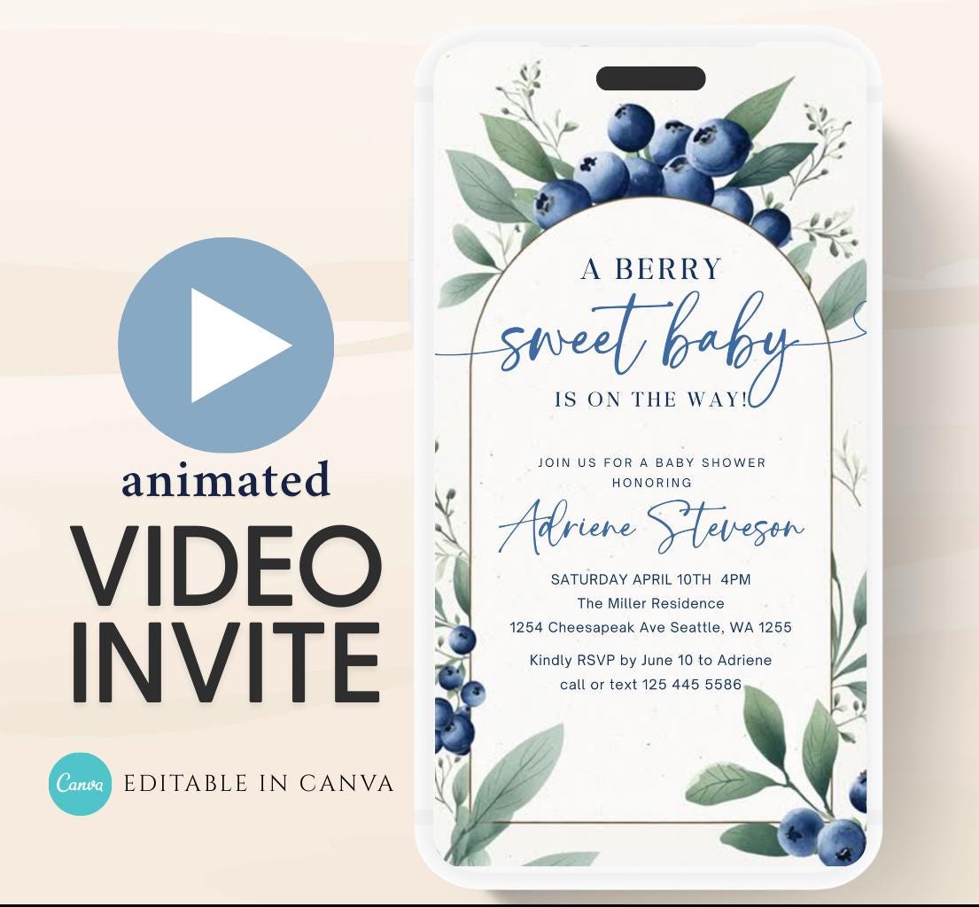 Blueberry Baby Shower Invitation, A Sweet Berry Baby Shower Invite, Video blueberry baby shower invitation, animated berry sweet invite-1
