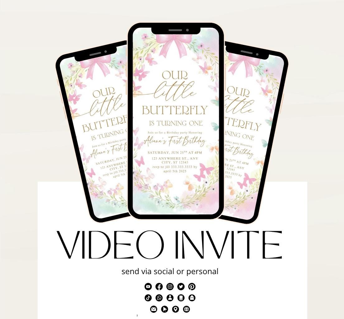 Butterfly Birthday Invitation, Floral Butterfly Invitation, Whimsical Floral Butterfly, Floral Butterfly Garden, Animated-4