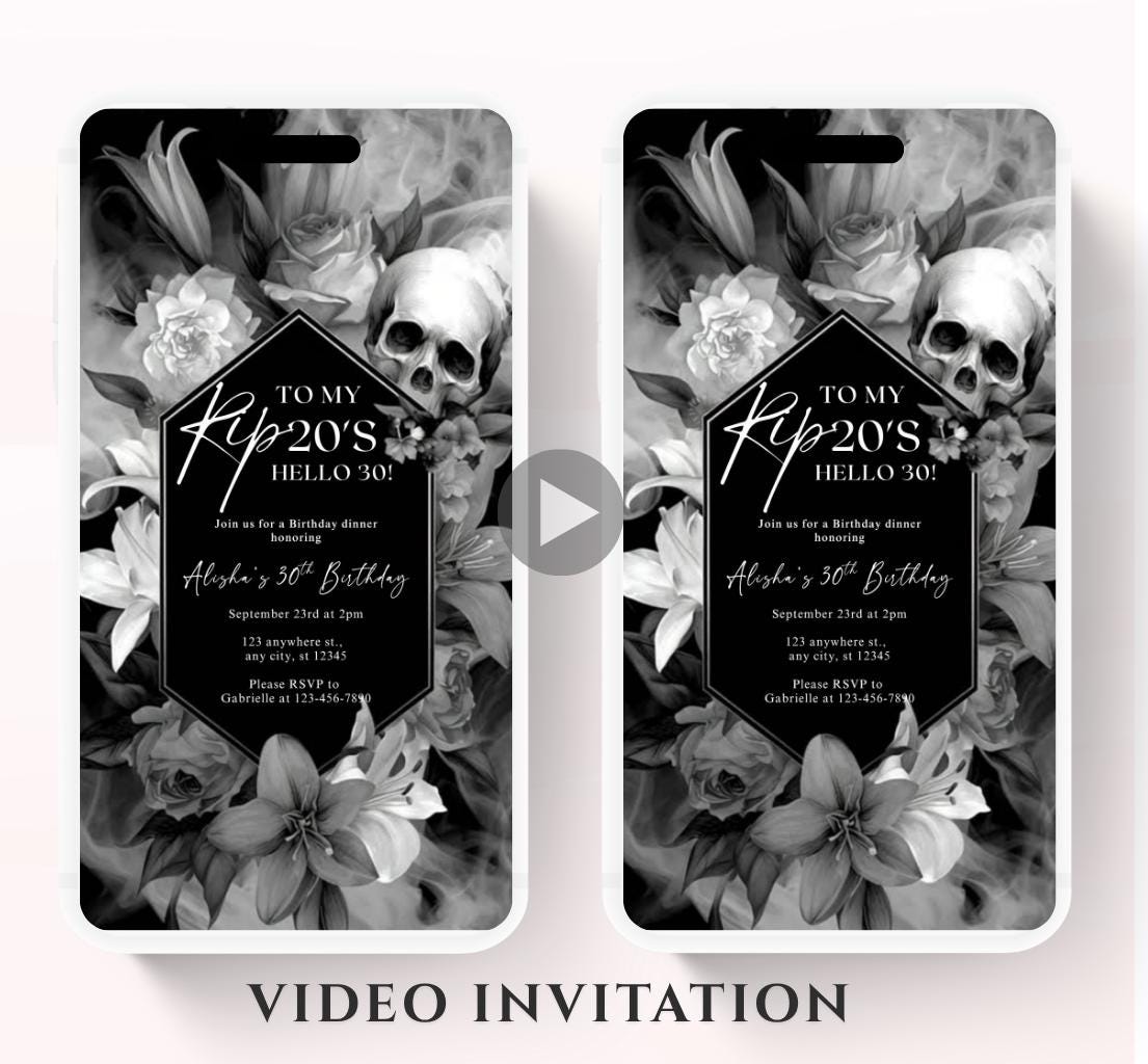 Animated 30th Evite Birthday for Adult Invite, Modern 30th Birthday Invite, Digital Animated Rip 20's Digital Halloween 30th Birthday-14