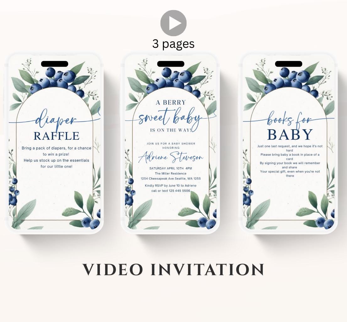Blueberry Baby Shower Invitation, A Sweet Berry Baby Shower Invite, Video blueberry baby shower invitation, animated berry sweet invite-1