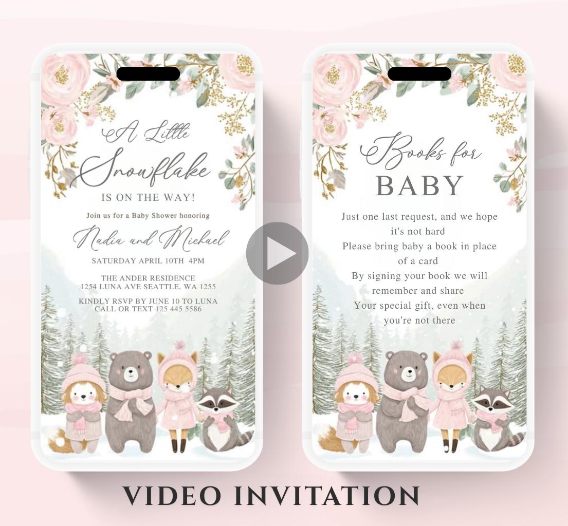 Winter woodland baby shower invitation, Winter baby invitation, Little snowflake, Baby its cold outside, baby shower invitation- Animated 1