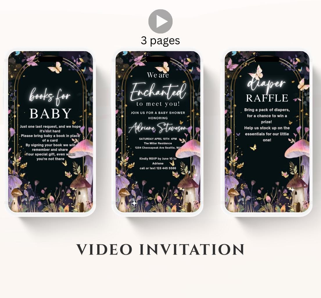 Butterfly Baby Shower Invitation animated, video Baby Shower Butterflies Invitation Enchanted Baby Shower invite Pink Butterflies-3