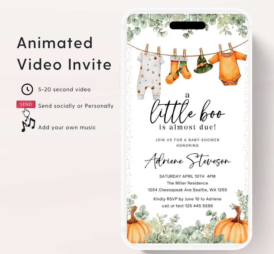 Video Little Boo Halloween Baby Shower Invitation, Gender Neutral Fall Invite, Spooky Ghost Baby Shower Invite Halloween boo invite-1