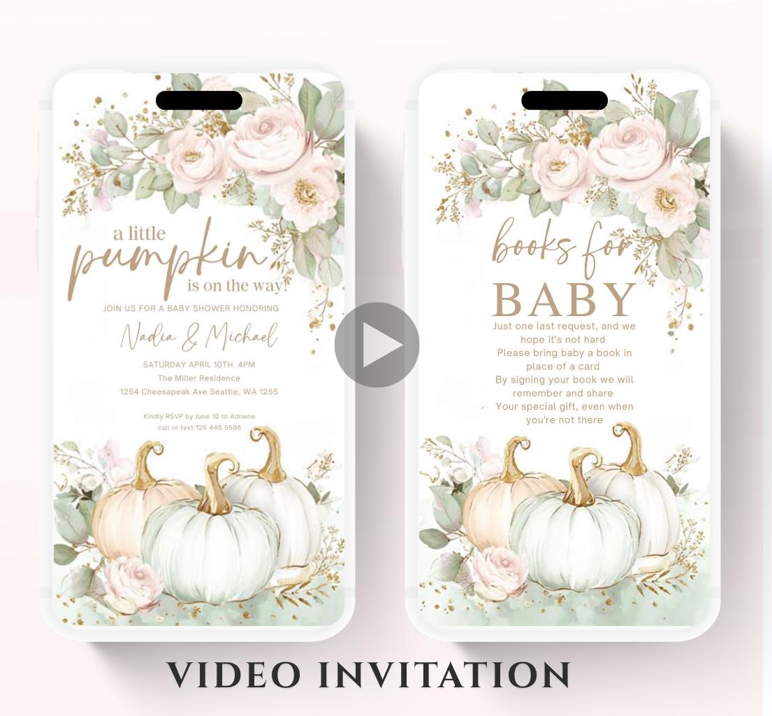 Animated Fall Baby Shower Invitation Little Pumpkin Baby Shower Invitation Autumn Baby Shower Fall Hello Baby Shower Gender Neutral Shower-3